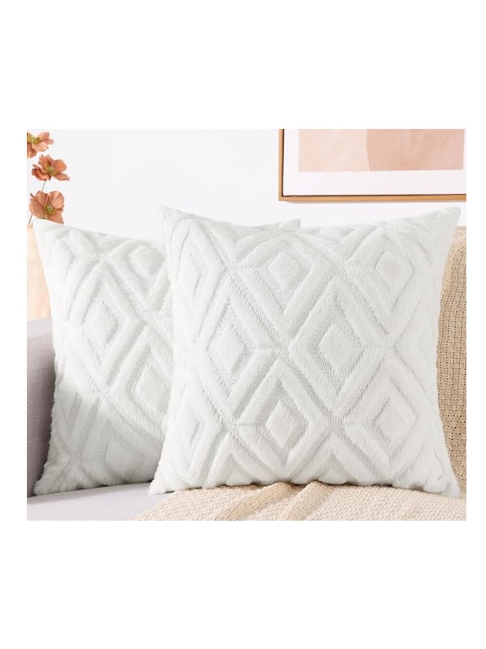 2 pc set Throw Pillow Covers 18x18   Soft Plush Faux Wool